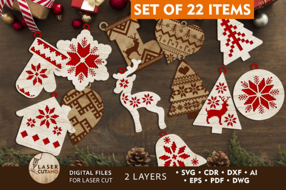 22 CHRISTMAS FOLK ORNAMENTS Cut Bundle for Winter Amp Projects