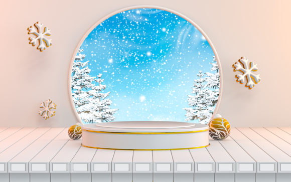 3D Render Winter Podium Stage for Holiday Crafting