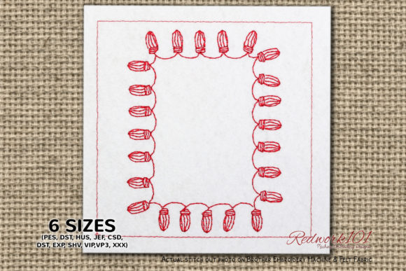 Christmas Lights Frame Pattern Redwork for Design Projects