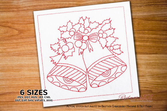 Decorative Christmas Bell Redwork for Festive Design