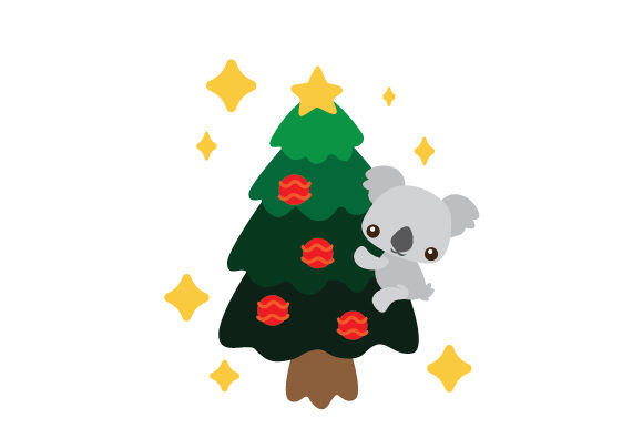 Koala Bear Climbing a Christmas Tree Graphic