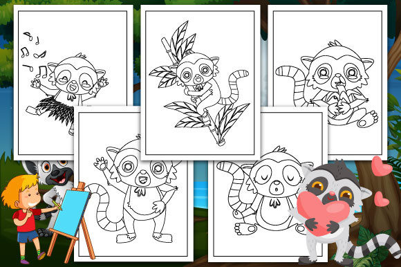 Lemur Coloring Book Pages for Kids – A Playful Graphic Design Asset