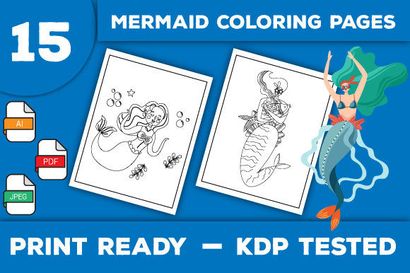 Mermaid Coloring Book Pages for Kids - A Playful Graphic Design Asset