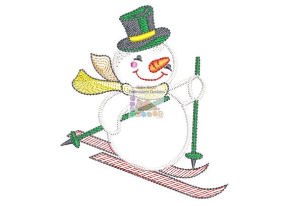 Snowman Begin to Ski Christmas Graphic Design