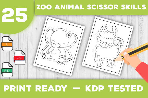 Zoo Animals Scissor Skills Coloring Page for Creative Projects
